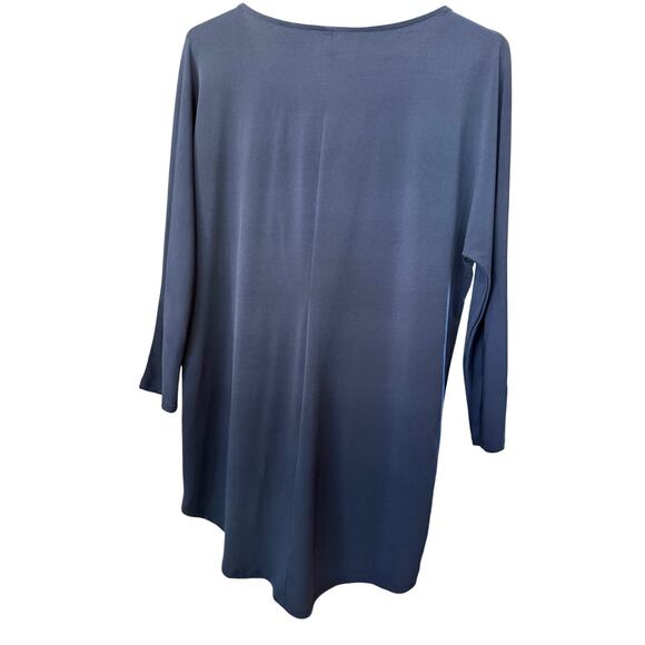 Chelsea & Theodore Navy Tunic Top Women’s M Gold Quarter Zip High‑Low Hem EUC - Picture 3 of 4